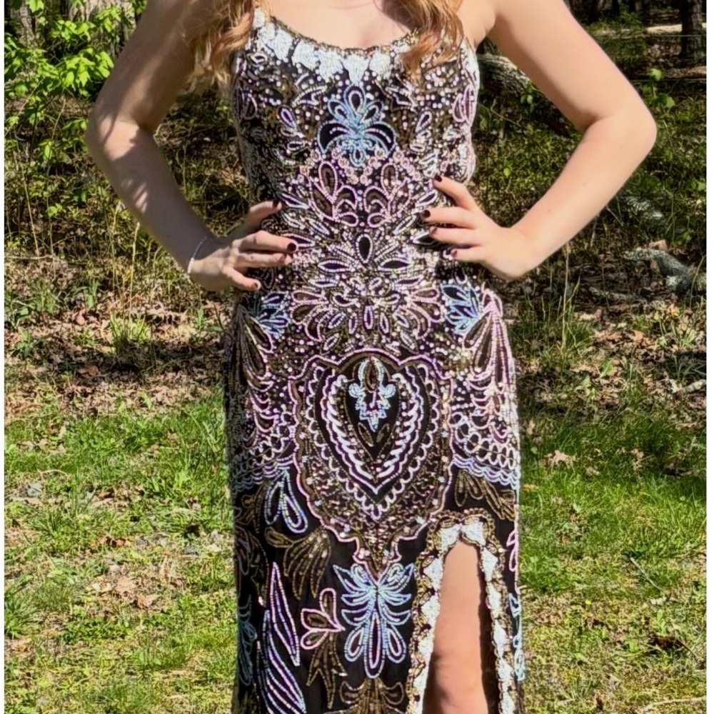Exquisite Black and Pink Embellished Prom Dress